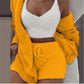 3 Piece Soft Warm Long Sleeve Hoodie Shorts and Vest Pajama Set