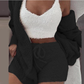 3 Piece Soft Warm Long Sleeve Hoodie Shorts and Vest Pajama Set