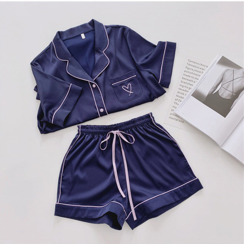 2 Piece Short Sleeve Button Up Top Shorts Pajama Set