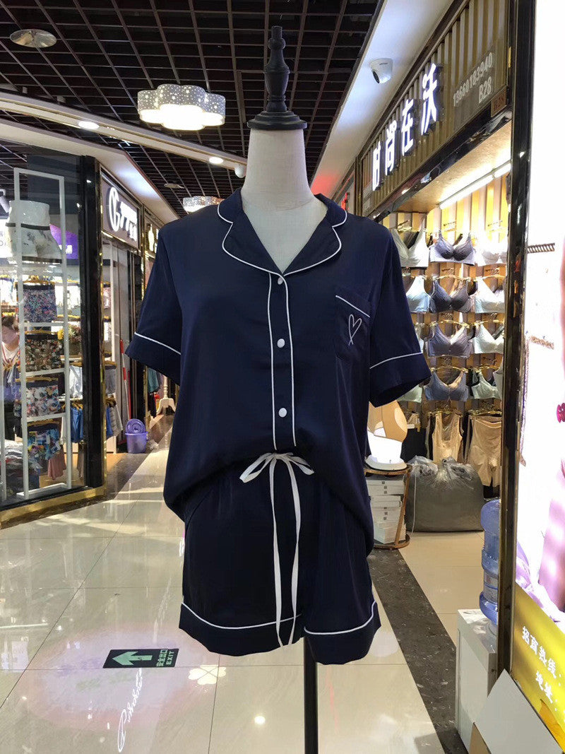 2 Piece Short Sleeve Button Up Top Shorts Pajama Set