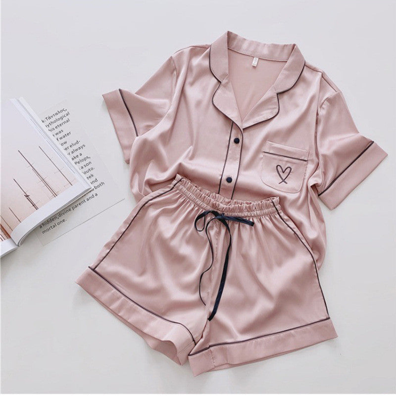 2 Piece Short Sleeve Button Up Top Shorts Pajama Set