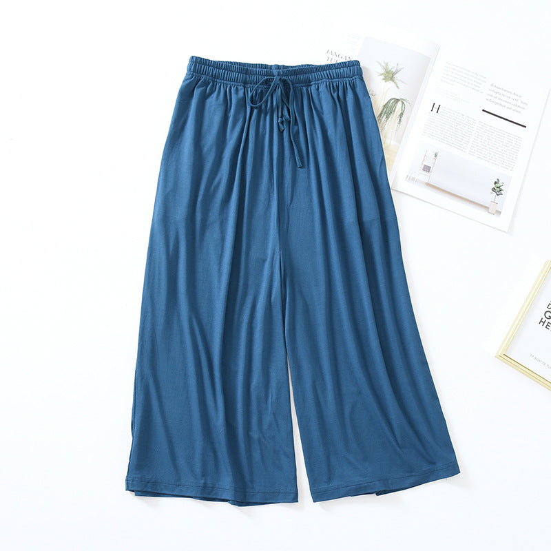 Three Quarter Solid Wide Leg Pajama Pants