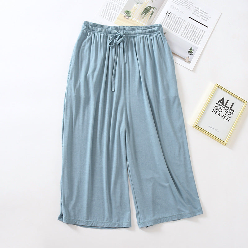 Three Quarter Solid Wide Leg Pajama Pants