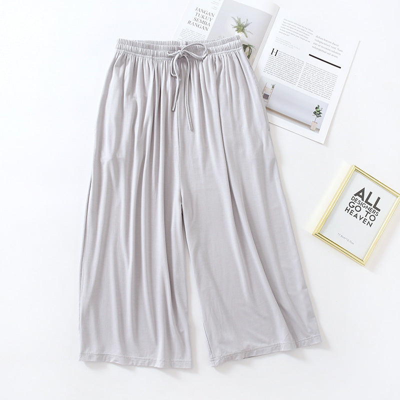 Three Quarter Solid Wide Leg Pajama Pants