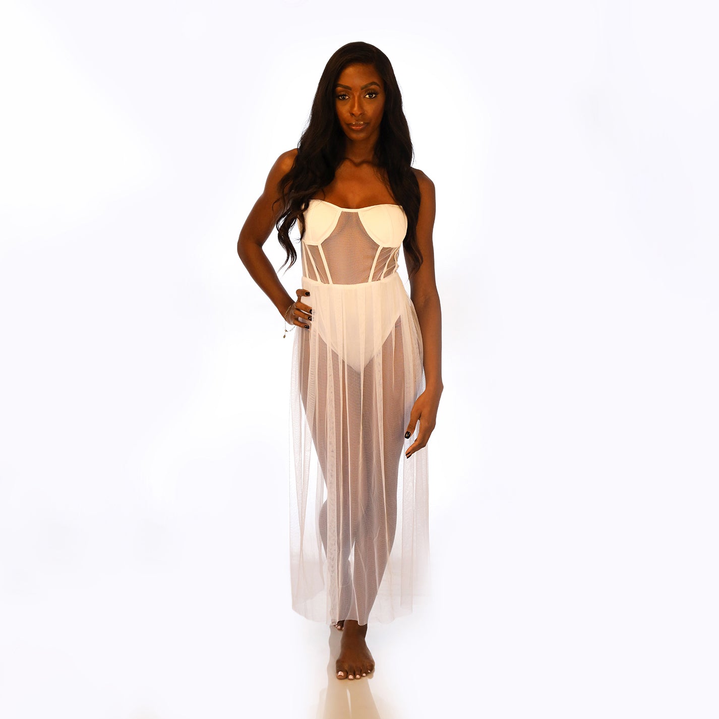 Mesh Long Dress w/ Corset Style Top