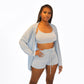 3 Piece Crop Top Drawstring Shorts Set