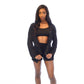 3 Piece Crop Top Drawstring Shorts Set