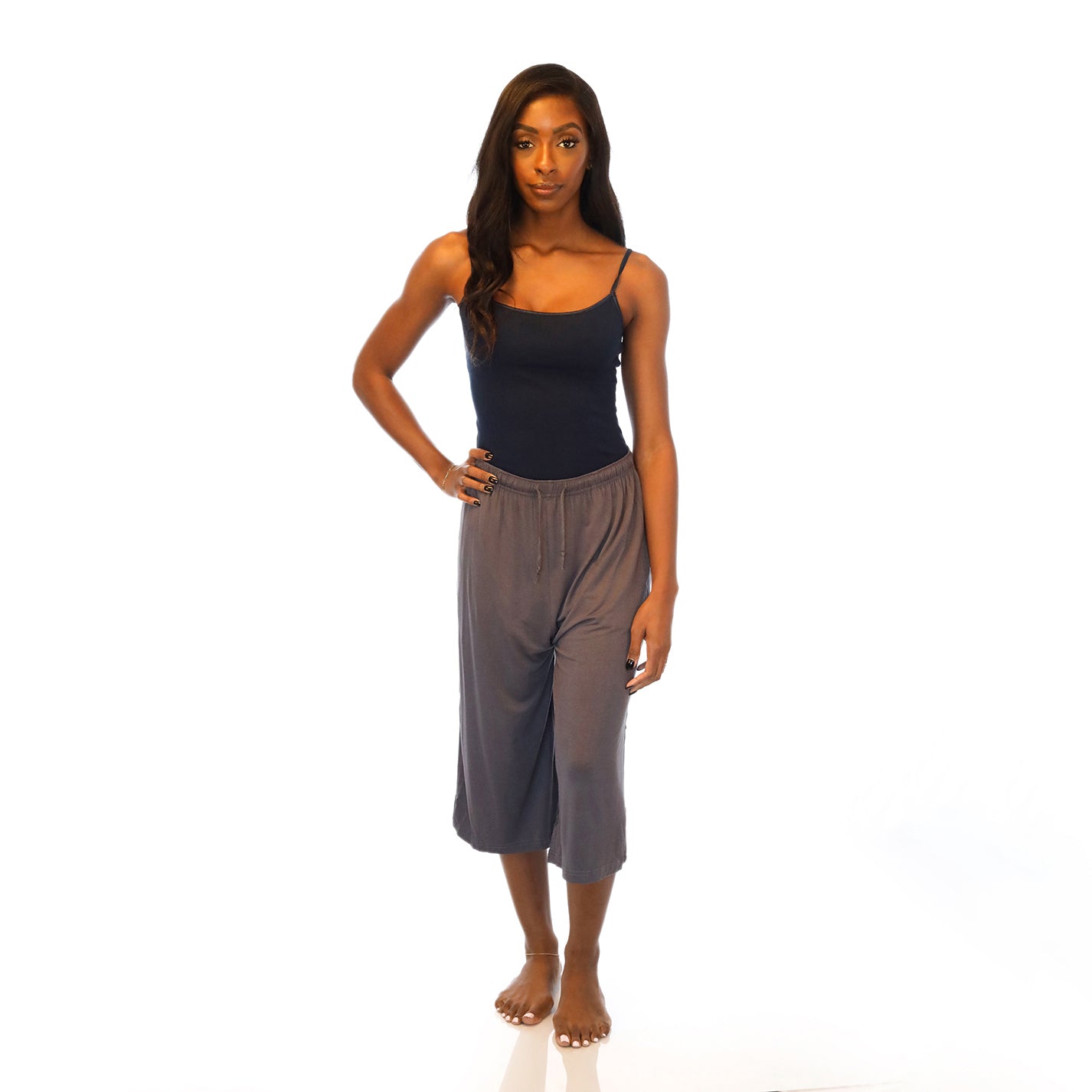 Three Quarter Solid Wide Leg Pajama Pants