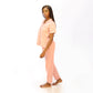 2 Piece Short Sleeved Button Up Top Capri Pants Pajama Set