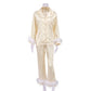 2 Piece Feathered Long-sleeved Pajama Set