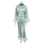 2 Piece Feathered Long-sleeved Pajama Set