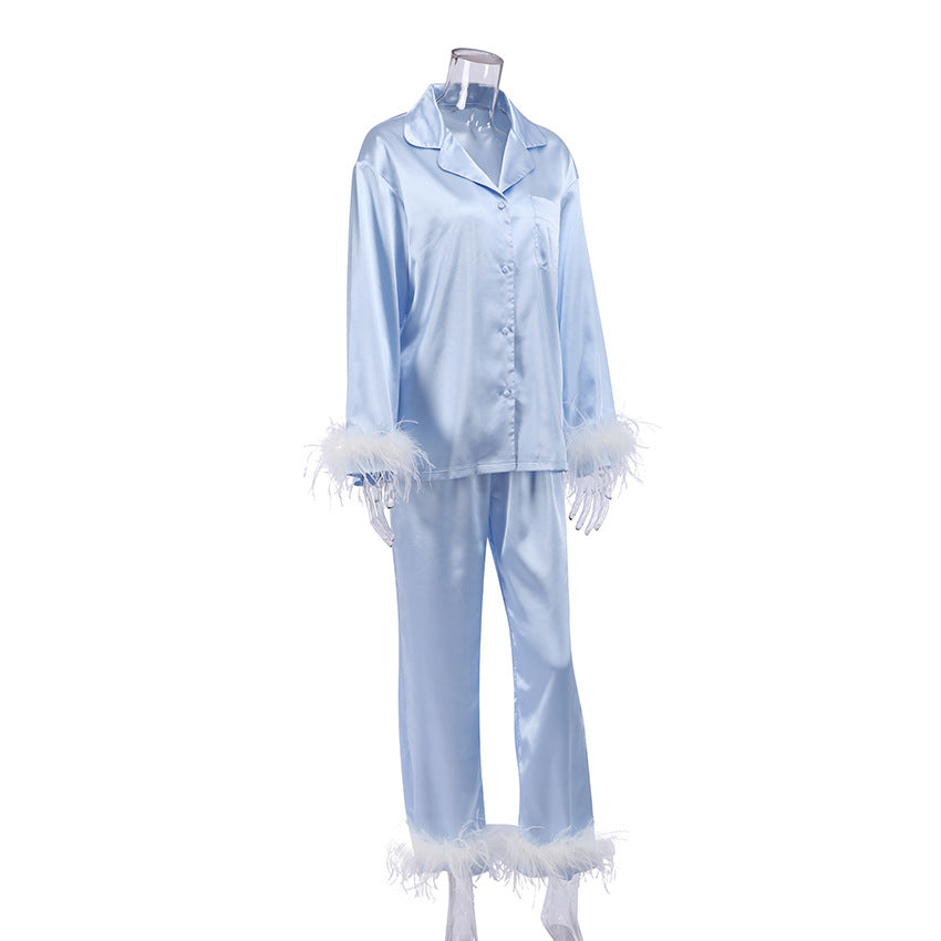 2 Piece Feathered Long-sleeved Pajama Set