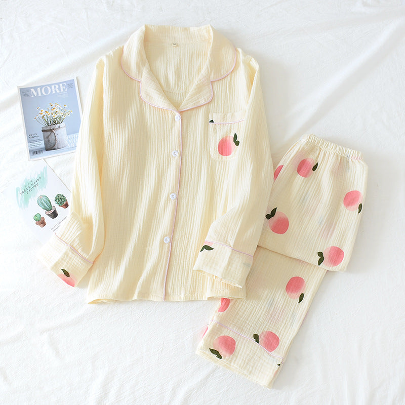 2 Piece Collared Button Up Top Crepe Pajama Set