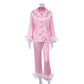 2 Piece Feathered Long-sleeved Pajama Set