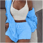 3 Piece Soft Warm Long Sleeve Hoodie Shorts and Vest Pajama Set