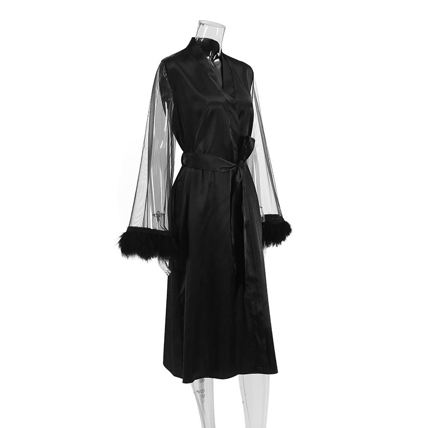 Mesh Robe Feathered Sleeves