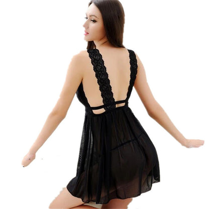 Lace Strap Off-shoulder Suspender Style Sheer Nightdress