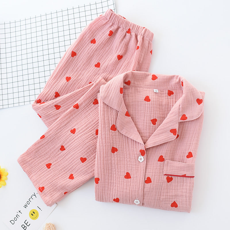 2 Piece Collared Button Up Top Crepe Pajama Set