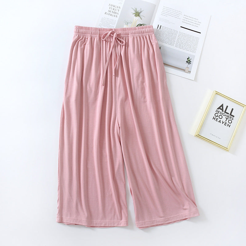 Three Quarter Solid Wide Leg Pajama Pants