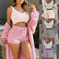 3 Piece Soft Warm Long Sleeve Hoodie Shorts and Vest Pajama Set