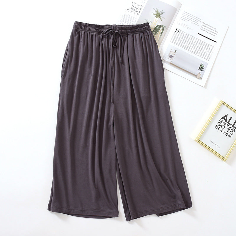 Three Quarter Solid Wide Leg Pajama Pants