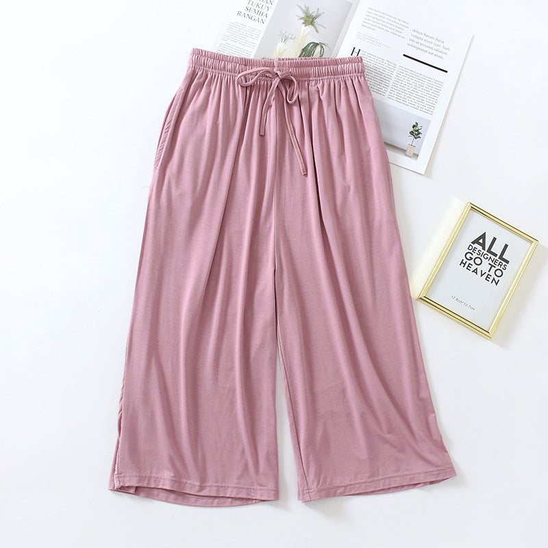 Three Quarter Solid Wide Leg Pajama Pants