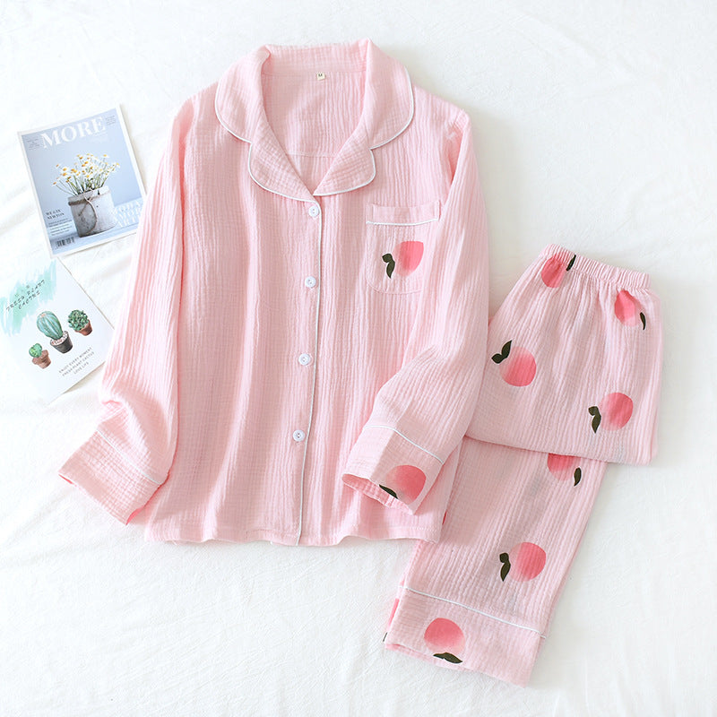 2 Piece Collared Button Up Top Crepe Pajama Set