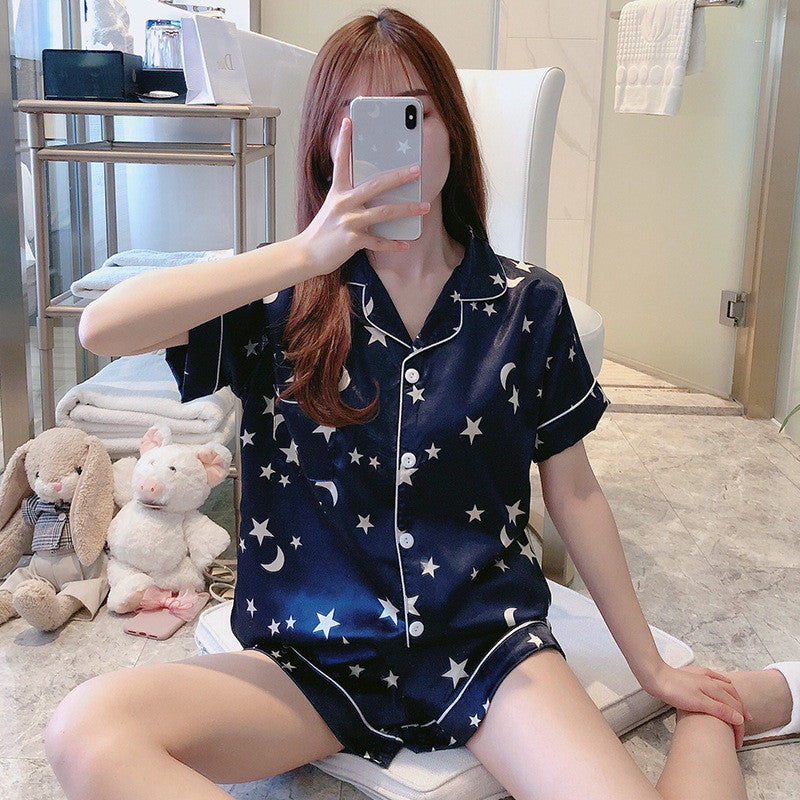 Women's Two Piece Night Star Moon Print Pajama Set