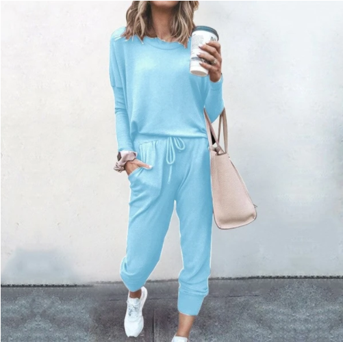 Women's Two Piece Loose Scrunchy Long Sleeve Top Cuffed Ankle Joggers Loungewear