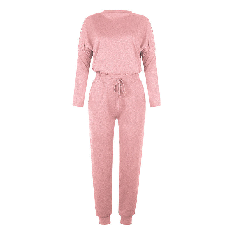 Women's Two Piece Loose Scrunchy Long Sleeve Top Cuffed Ankle Joggers Loungewear