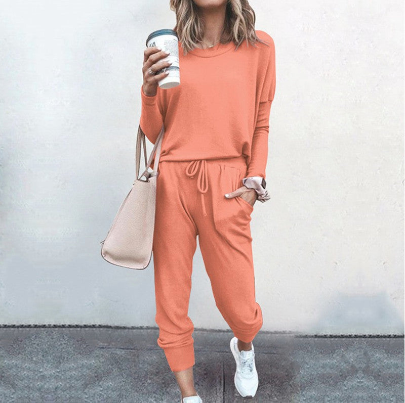 Women's Two Piece Loose Scrunchy Long Sleeve Top Cuffed Ankle Joggers Loungewear