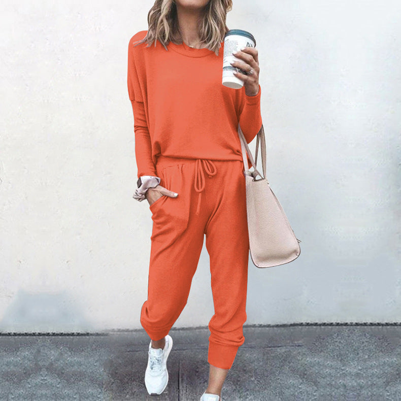 Women's Two Piece Loose Scrunchy Long Sleeve Top Cuffed Ankle Joggers Loungewear