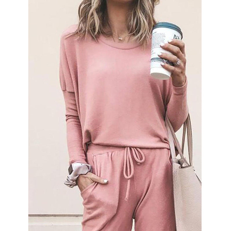 Women's Two Piece Loose Scrunchy Long Sleeve Top Cuffed Ankle Joggers Loungewear