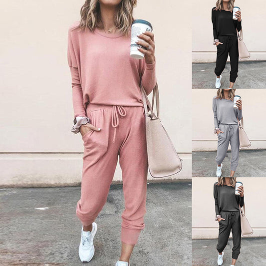 Women's Two Piece Loose Scrunchy Long Sleeve Top Cuffed Ankle Joggers Loungewear