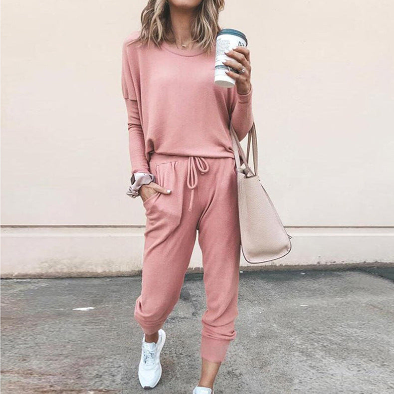 Women's Two Piece Loose Scrunchy Long Sleeve Top Cuffed Ankle Joggers Loungewear