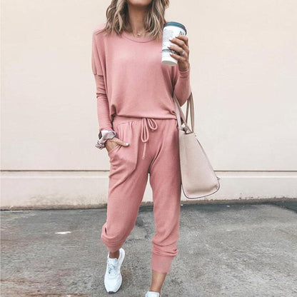 Women's Two Piece Loose Scrunchy Long Sleeve Top Cuffed Ankle Joggers Loungewear