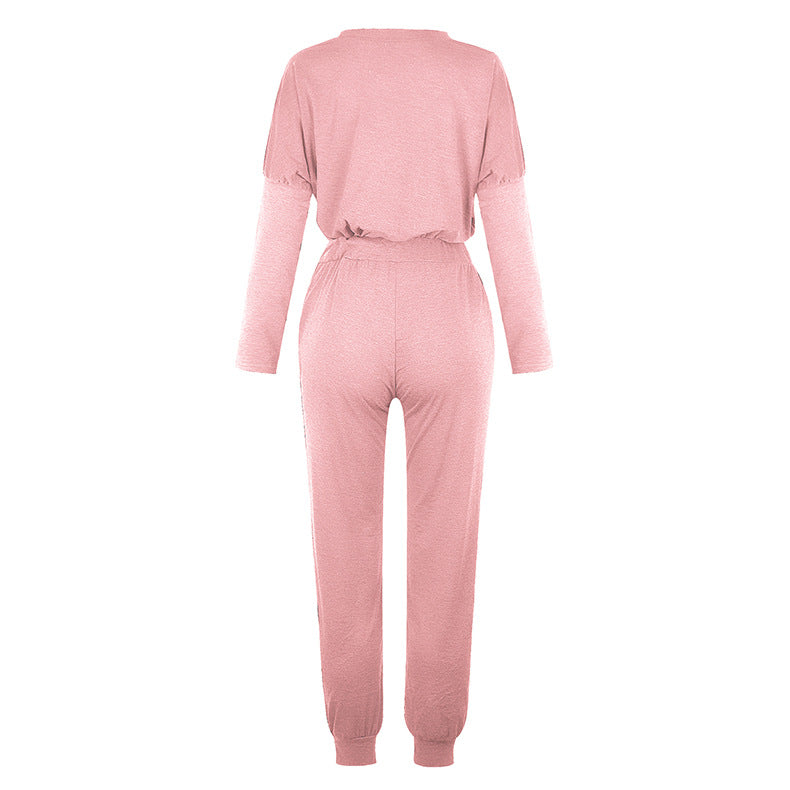 Women's Two Piece Loose Scrunchy Long Sleeve Top Cuffed Ankle Joggers Loungewear