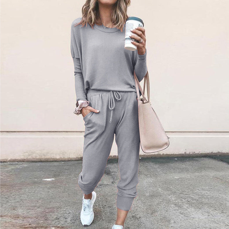 Women's Two Piece Loose Scrunchy Long Sleeve Top Cuffed Ankle Joggers Loungewear