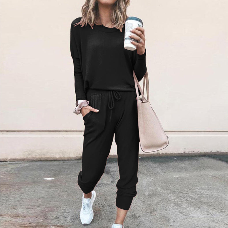 Women's Two Piece Loose Scrunchy Long Sleeve Top Cuffed Ankle Joggers Loungewear