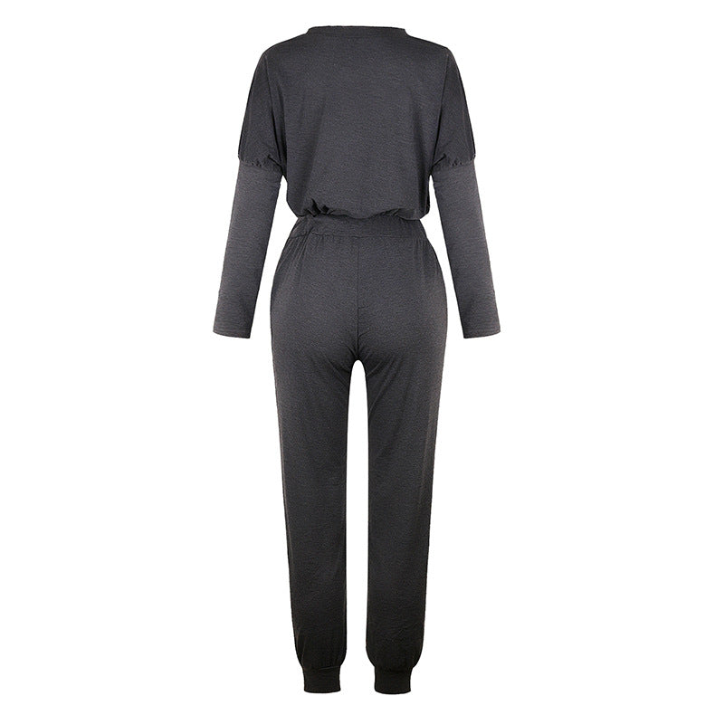 Women's Two Piece Loose Scrunchy Long Sleeve Top Cuffed Ankle Joggers Loungewear