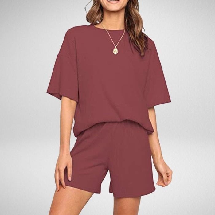 Women's Two-piece Drawstring Shorts Short-Sleeved Top Pajamas Loungewear