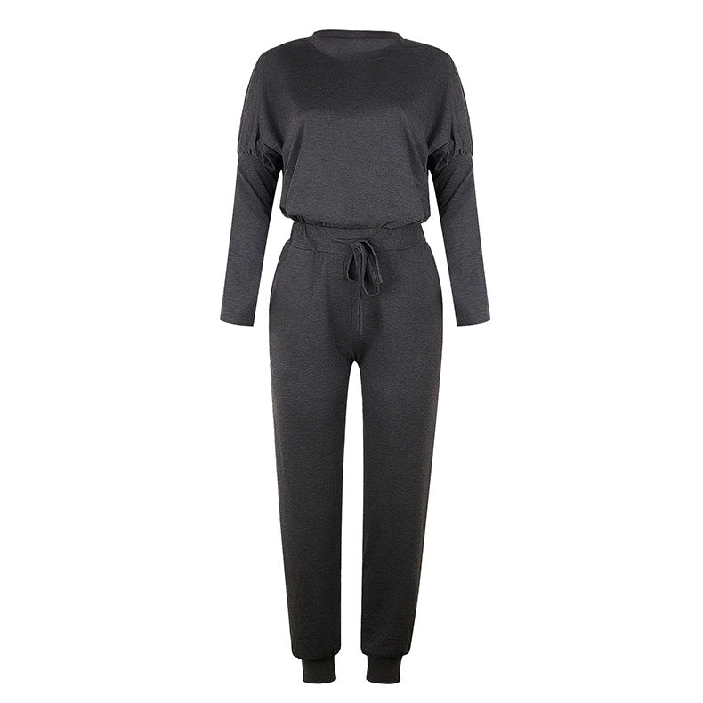 Women's Two Piece Loose Scrunchy Long Sleeve Top Cuffed Ankle Joggers Loungewear