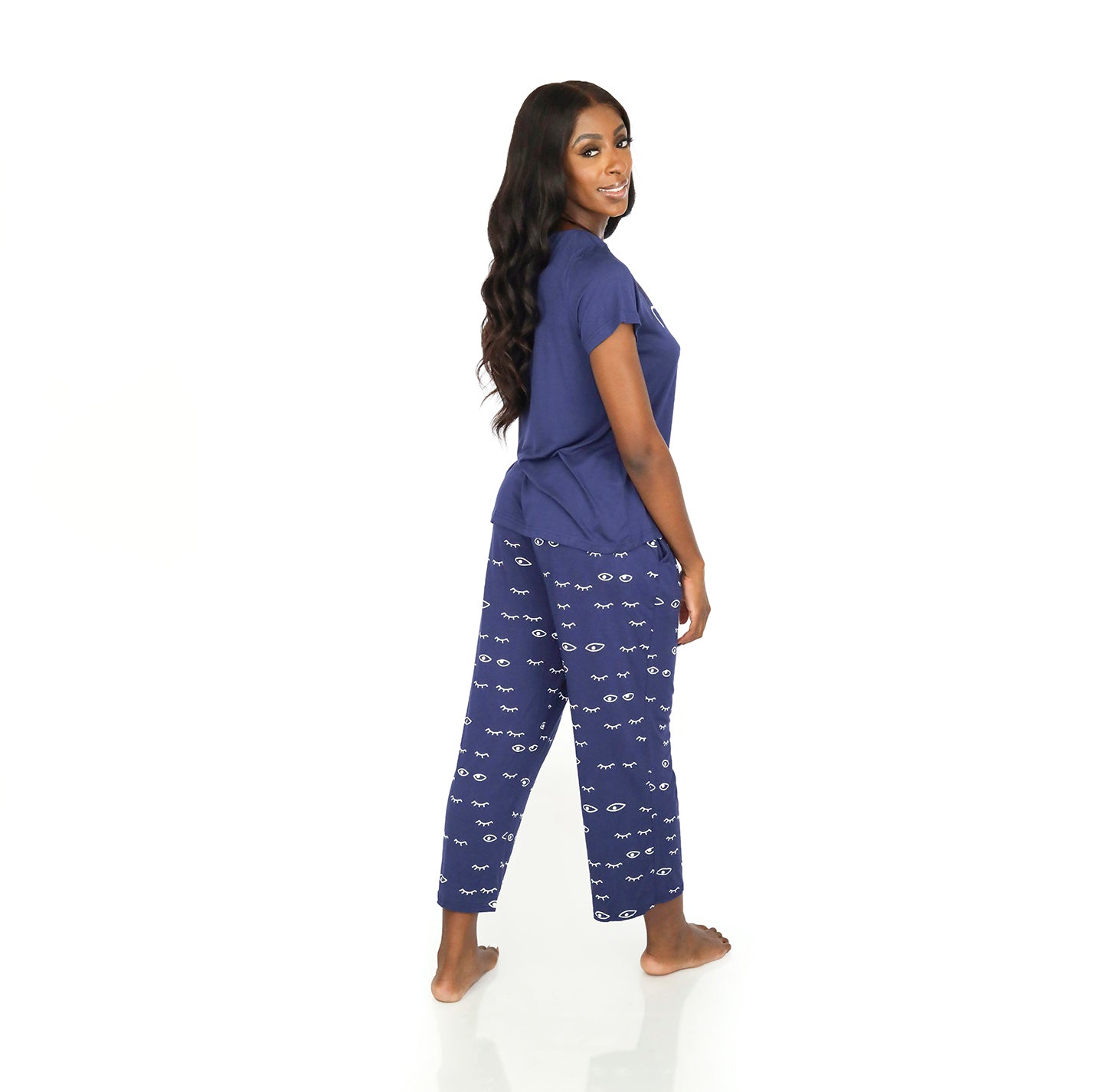 Women's Two Piece Pajamas Printed Short-sleeved Round Neck Top Cropped Pants