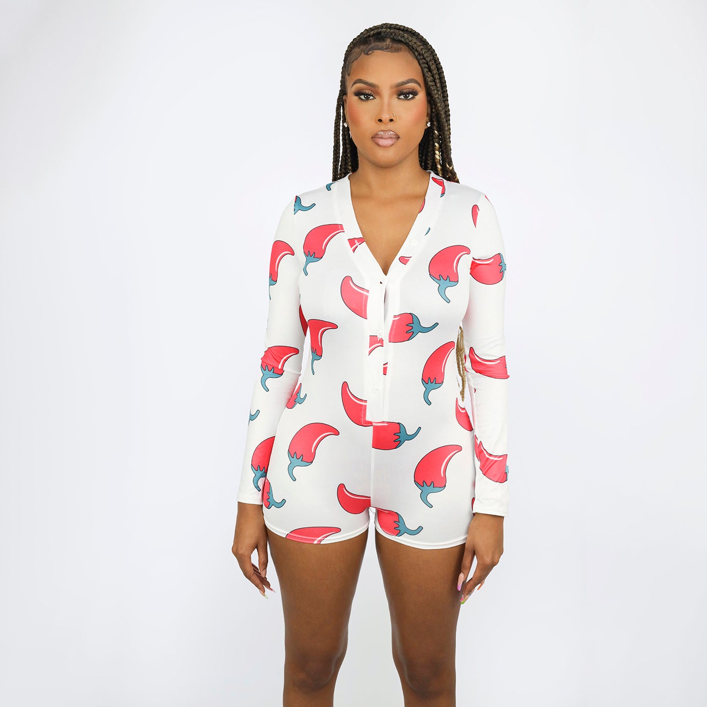 Women's Long Sleeve Button Front Romper