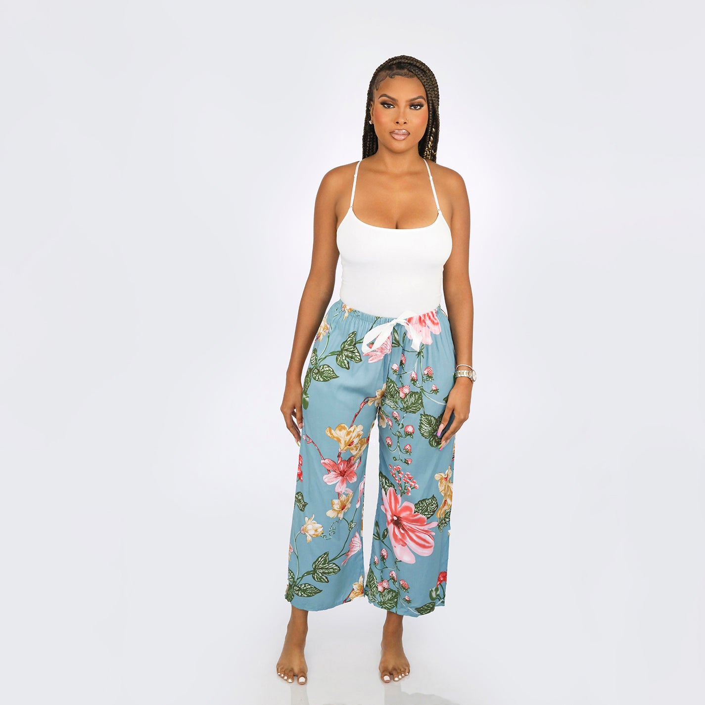 High Waist Front Bow Wide Leg Palazzo Sleep Pants