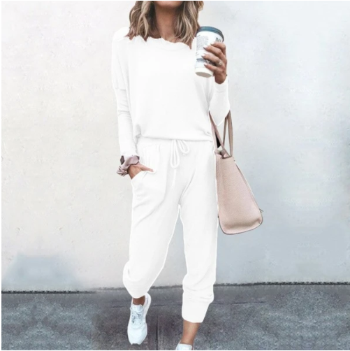 Women's Two Piece Loose Scrunchy Long Sleeve Top Cuffed Ankle Joggers Loungewear