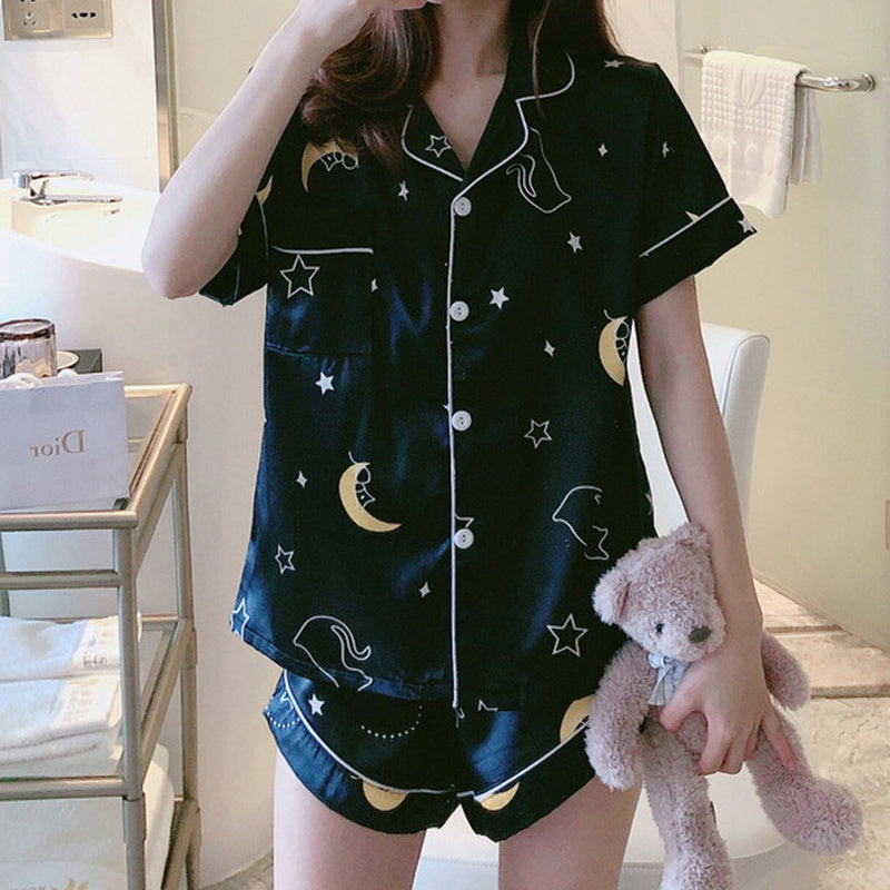 Women's Two Piece Night Star Moon Print Pajama Set