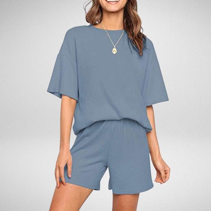 Women's Two-piece Drawstring Shorts Short-Sleeved Top Pajamas Loungewear