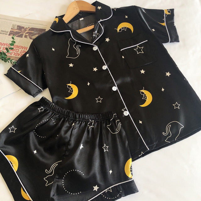 Women's Two Piece Night Star Moon Print Pajama Set